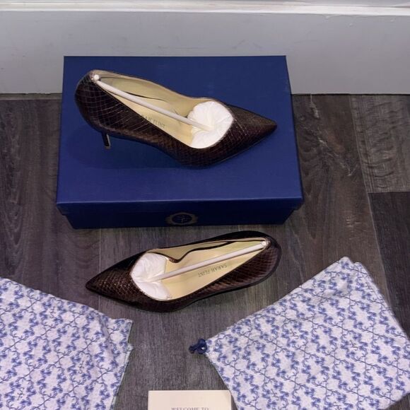 Sarah Flint Sequel Perfect Pump 85 Gold Snake Embossed Leather Heel Size 8.5 - Picture 6 of 7